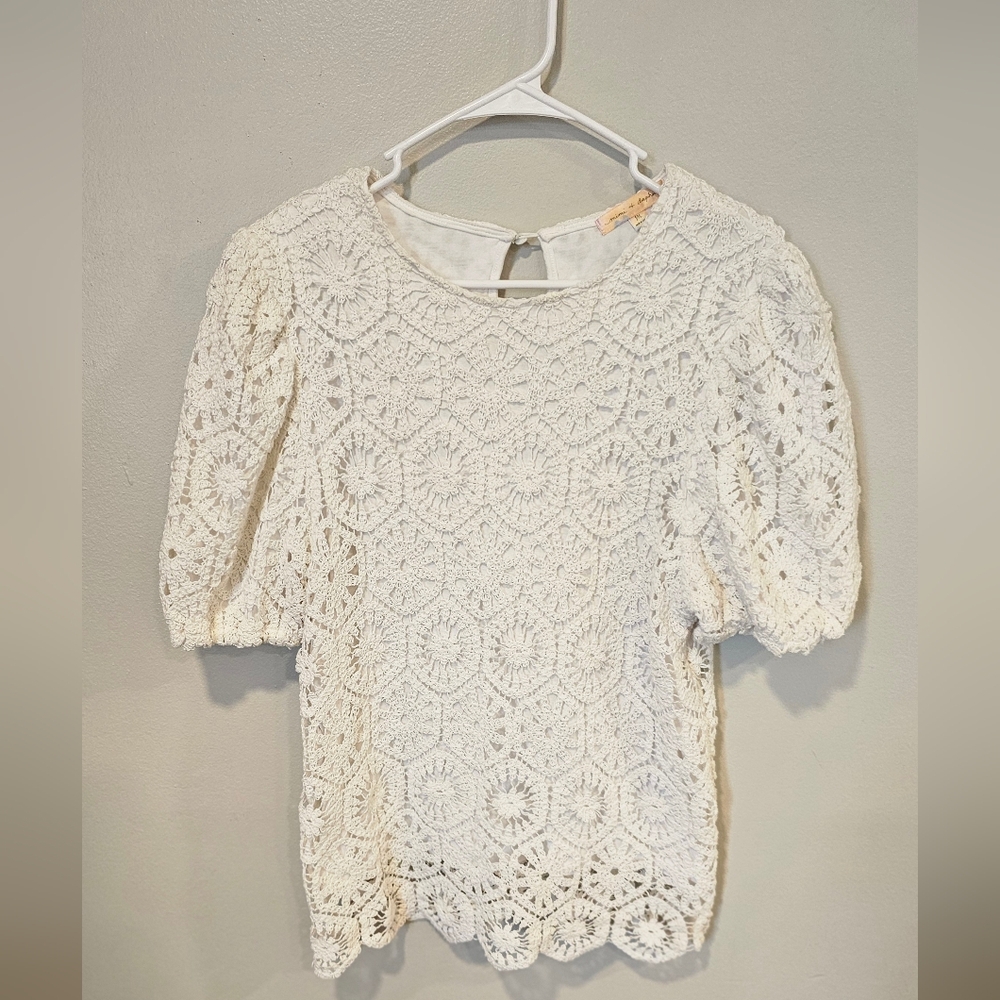 Mimi & Daphne Lace Short Sleeve Blouse Sunshine Feel Top Women M